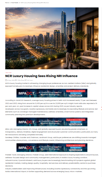 NCR Luxury Housing Sees Rising NRI Influence