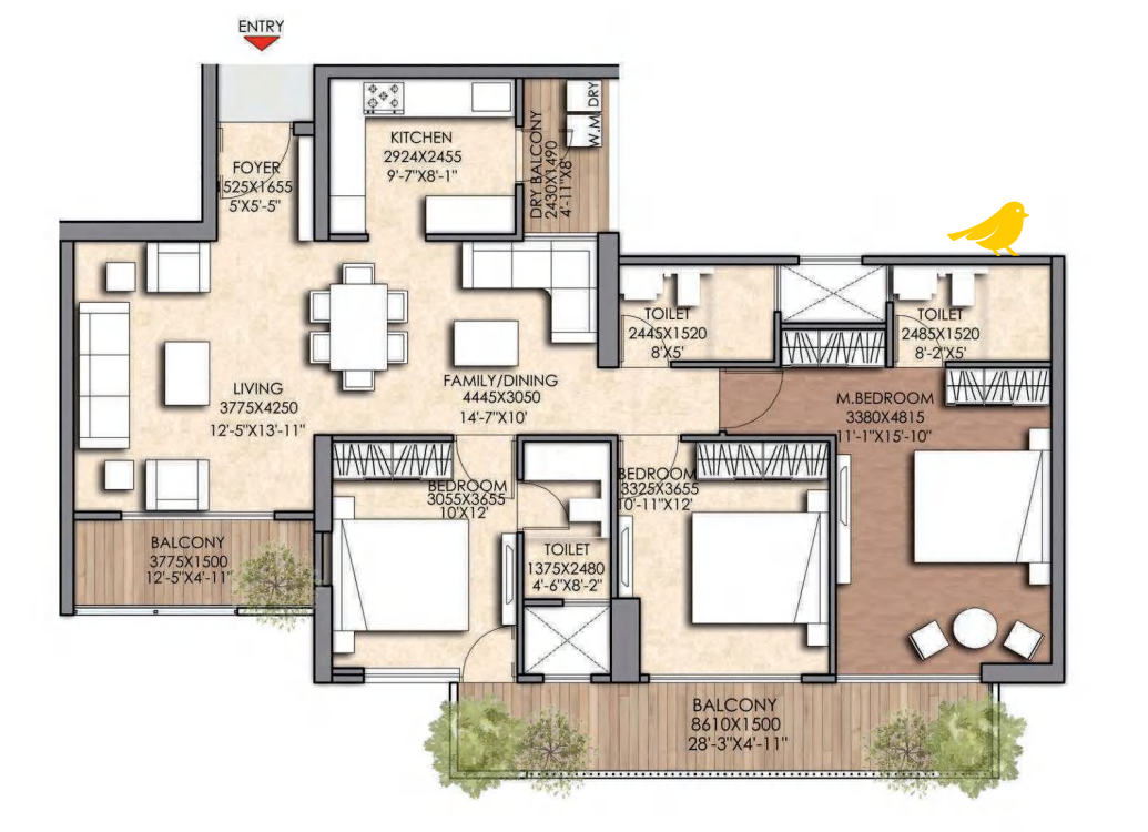 3 BHK Elite Unit Plan