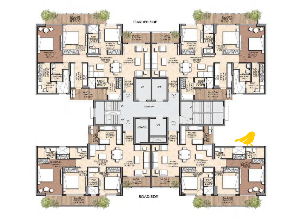 3 BHK Elite Deluxe Cluster Plan