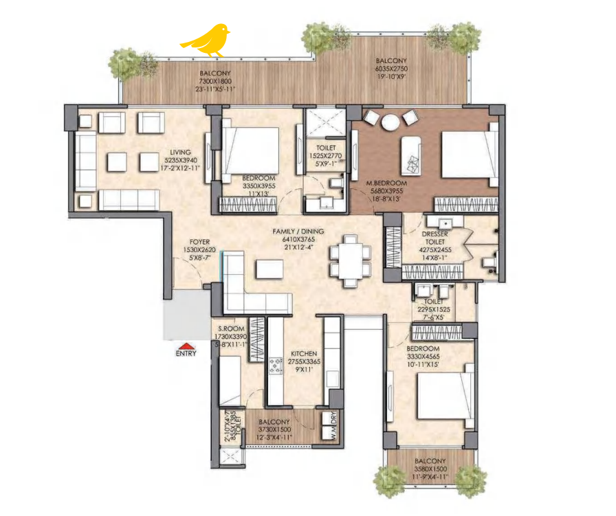 3 BHK Luxury Unit Plan 2
