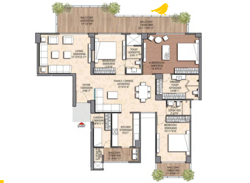 3 BHK Luxury Unit Plan