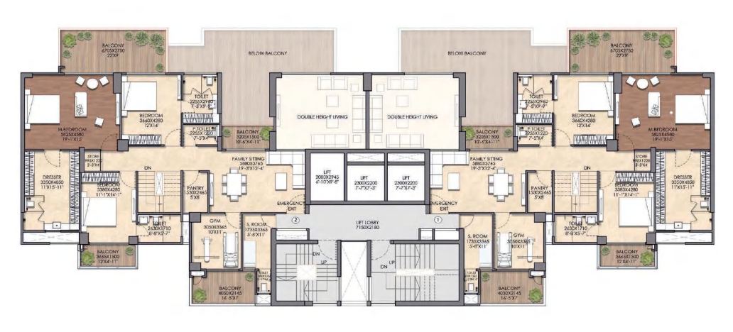 4 BHK Luxury Cluster Plan Lower Duplex