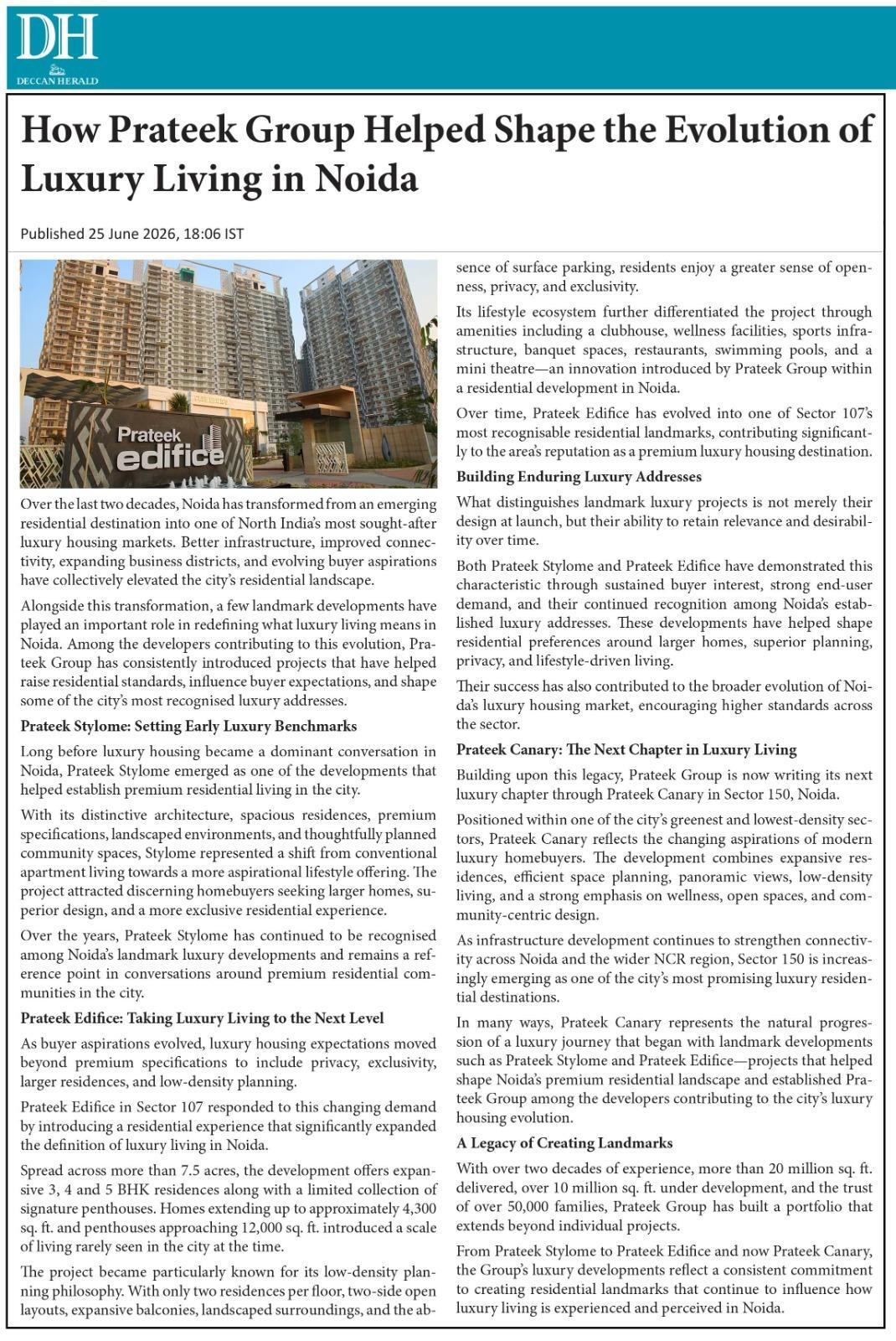 How Prateek Group Helped Shape the Evolution of Luxury Living in Noida