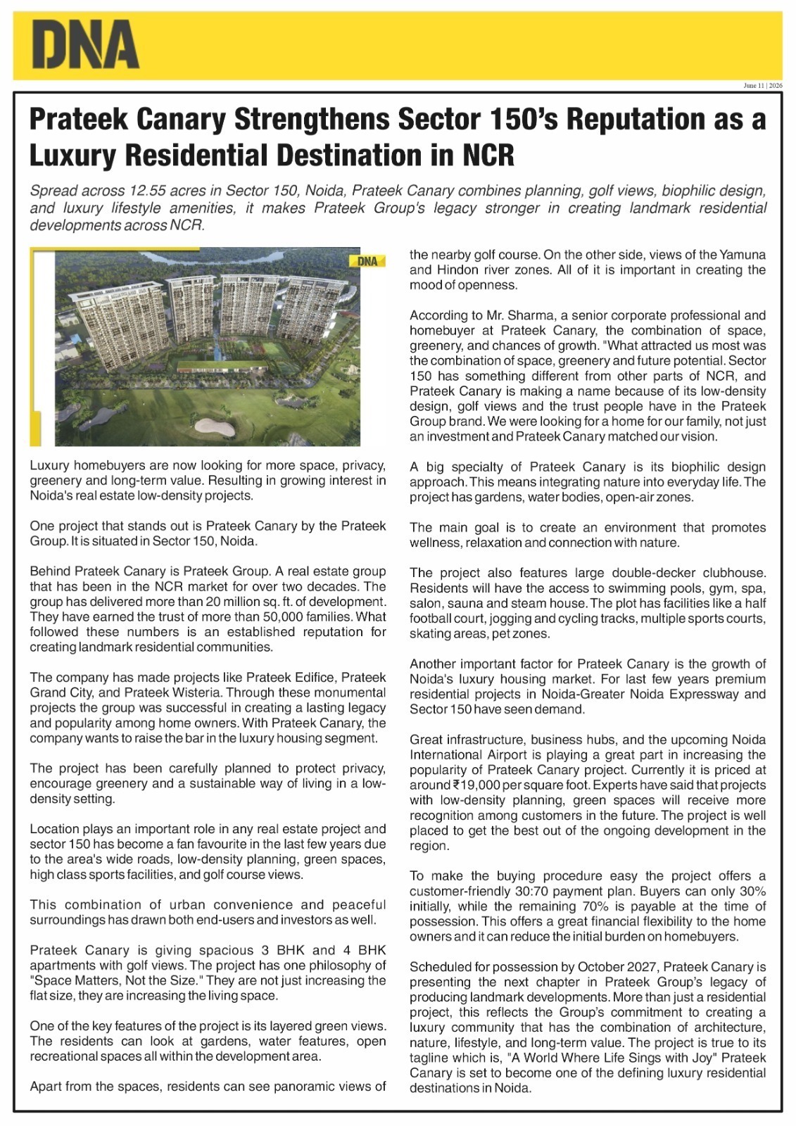 Prateek Canary Strengthens Sector 150’s Reputation as a Luxury Residential Destination in NCR
