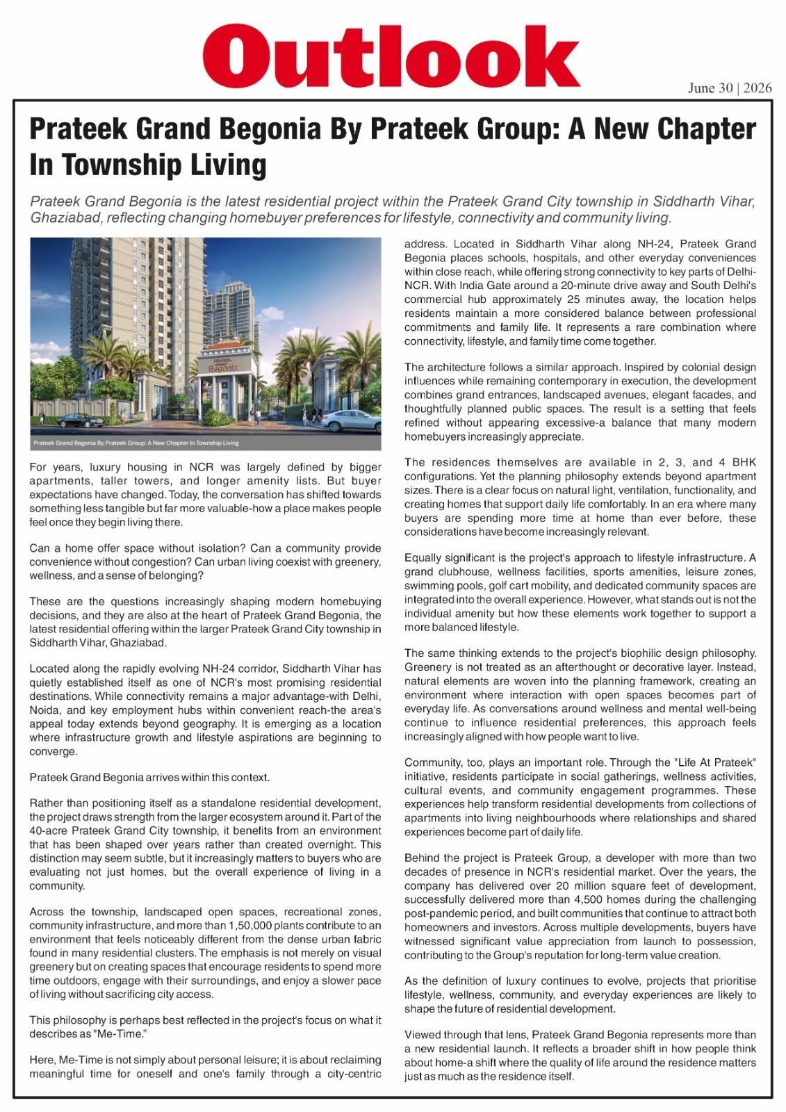 Prateek Grand Begonia By Prateek Group: A new Chapter In Township Living