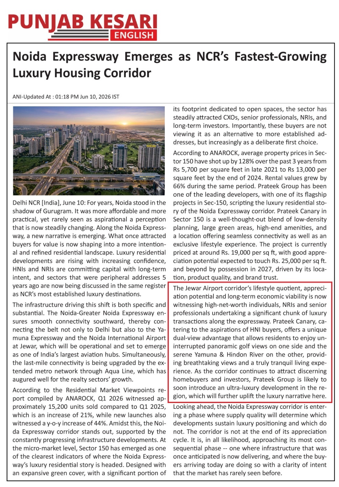 Prateek Group Surpasses Rs. 300 Crore in Q4 FY26 Sales, Reinforcing Strong Homebuyer Confidence Across NCR
