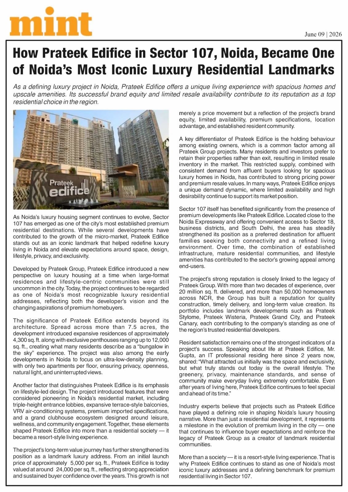 How Prateek Edifice in Sector 107, Noida, Became One of Noida’s Most Iconic Luxury Residential Landmarks
