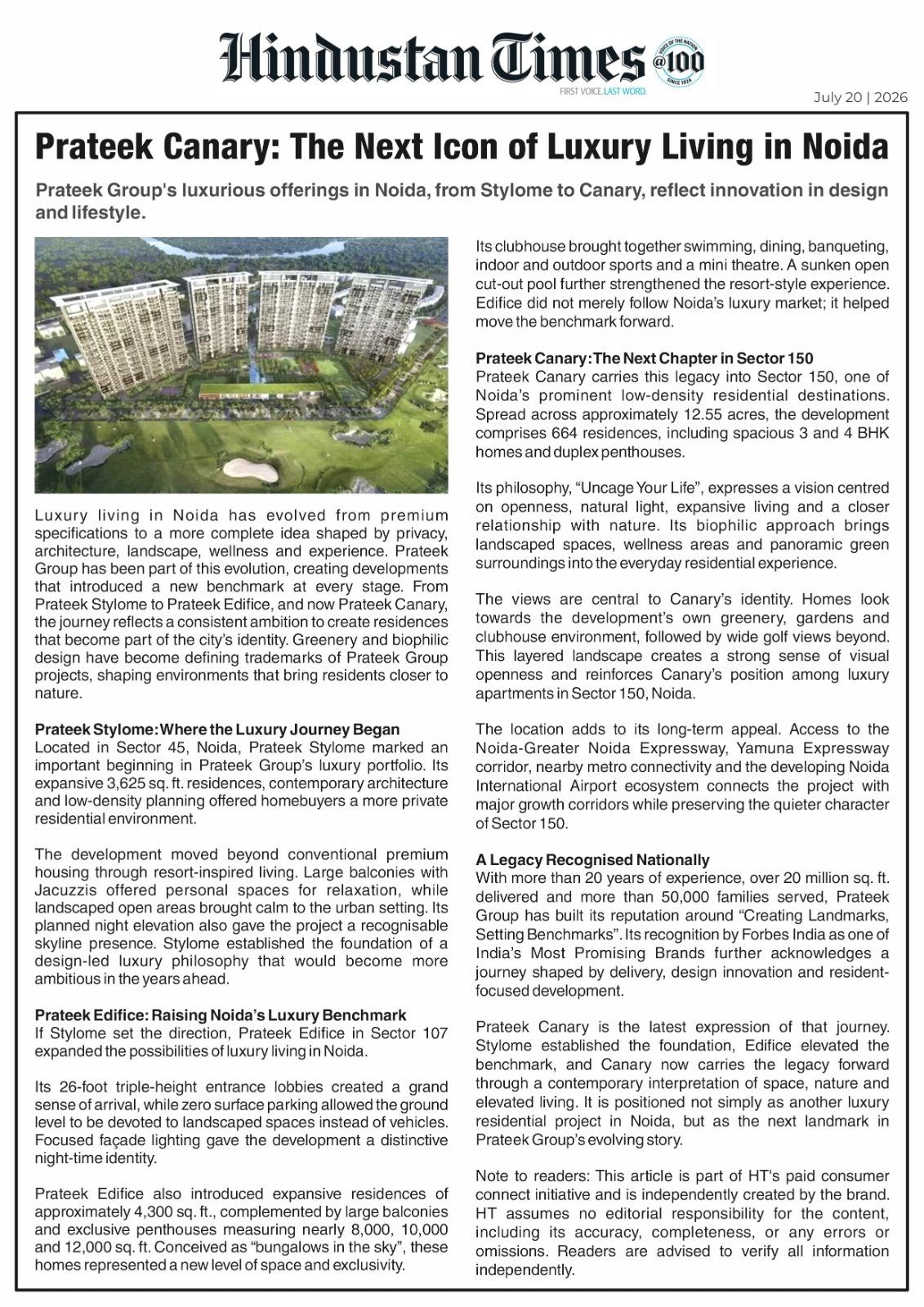 Prateek Canary: The Next Icon of Luxury Living in Noida