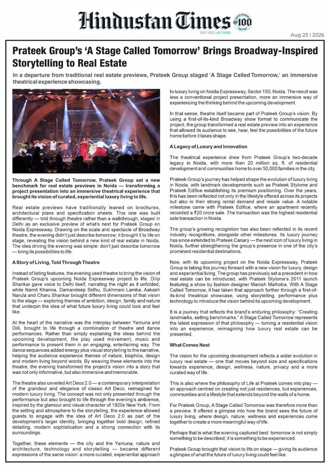 Prateek Group’s ‘A Stage Called Tomorrow’ Brings Broadway-Inspired Storytelling to Real Estate