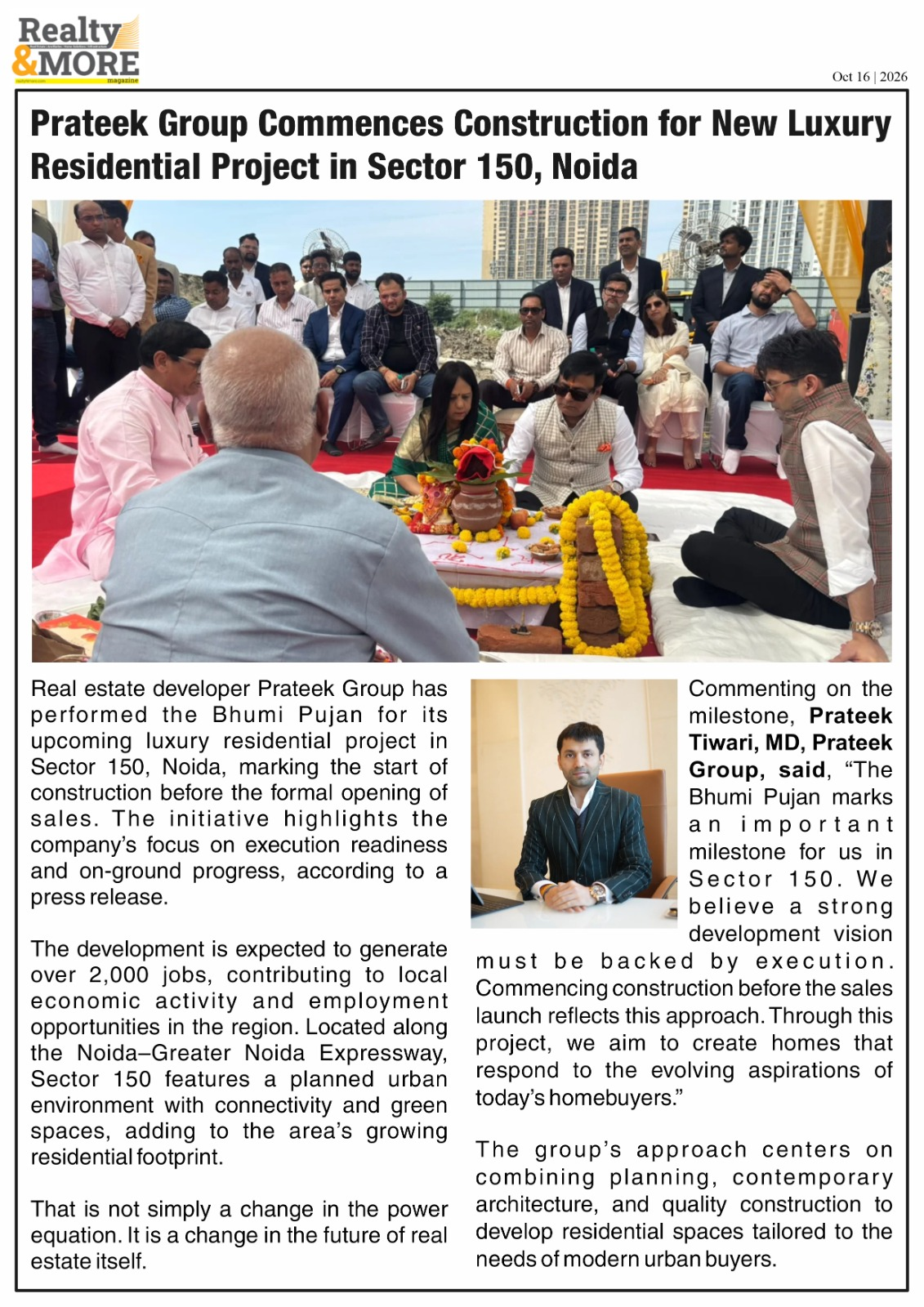 Prateek Group Commences Construction for New Luxury Residential Project in Sector 150, Noida
